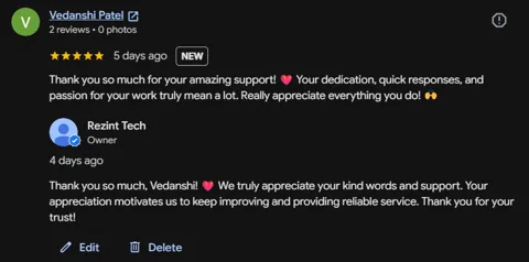 Google review screenshot from Vedanshi Patel, captured 16 October 2026